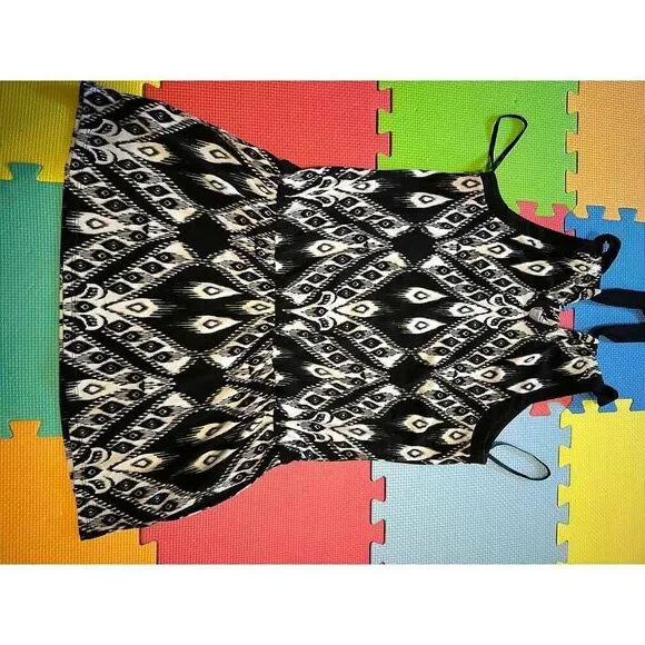 White House Black Market Black White Sleeveless Tie Neck Elastic Waist Dress - Picture 6 of 6